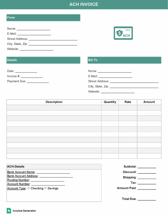 Ach invoice template
