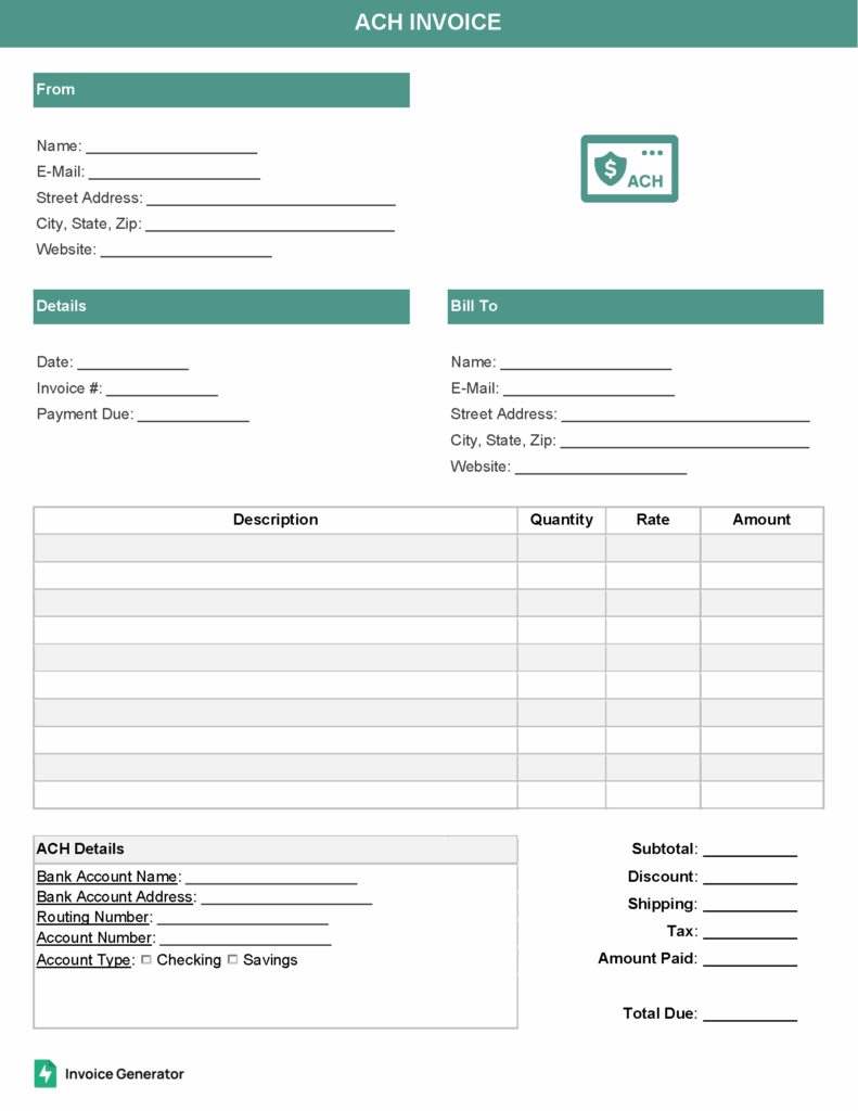 Free ACH Invoice Template | PDF | Word | Excel
