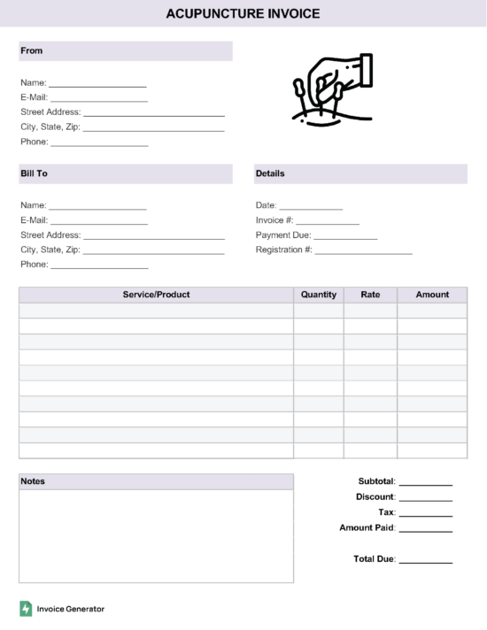 Acupuncture invoice template