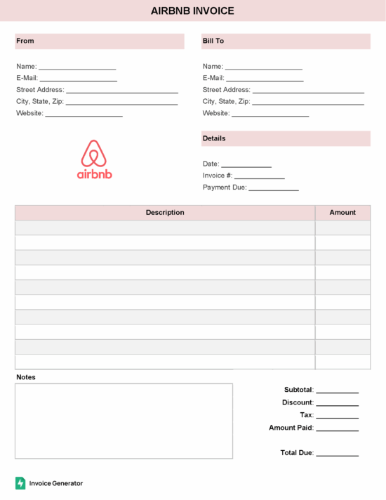 Airbnb invoice template