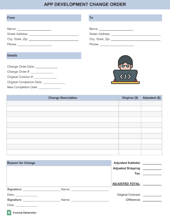 App development change order template