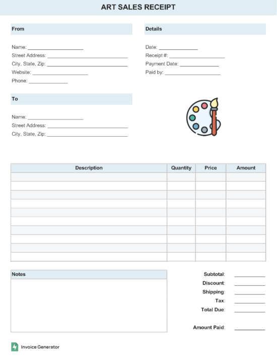 Art Sales Receipt Template