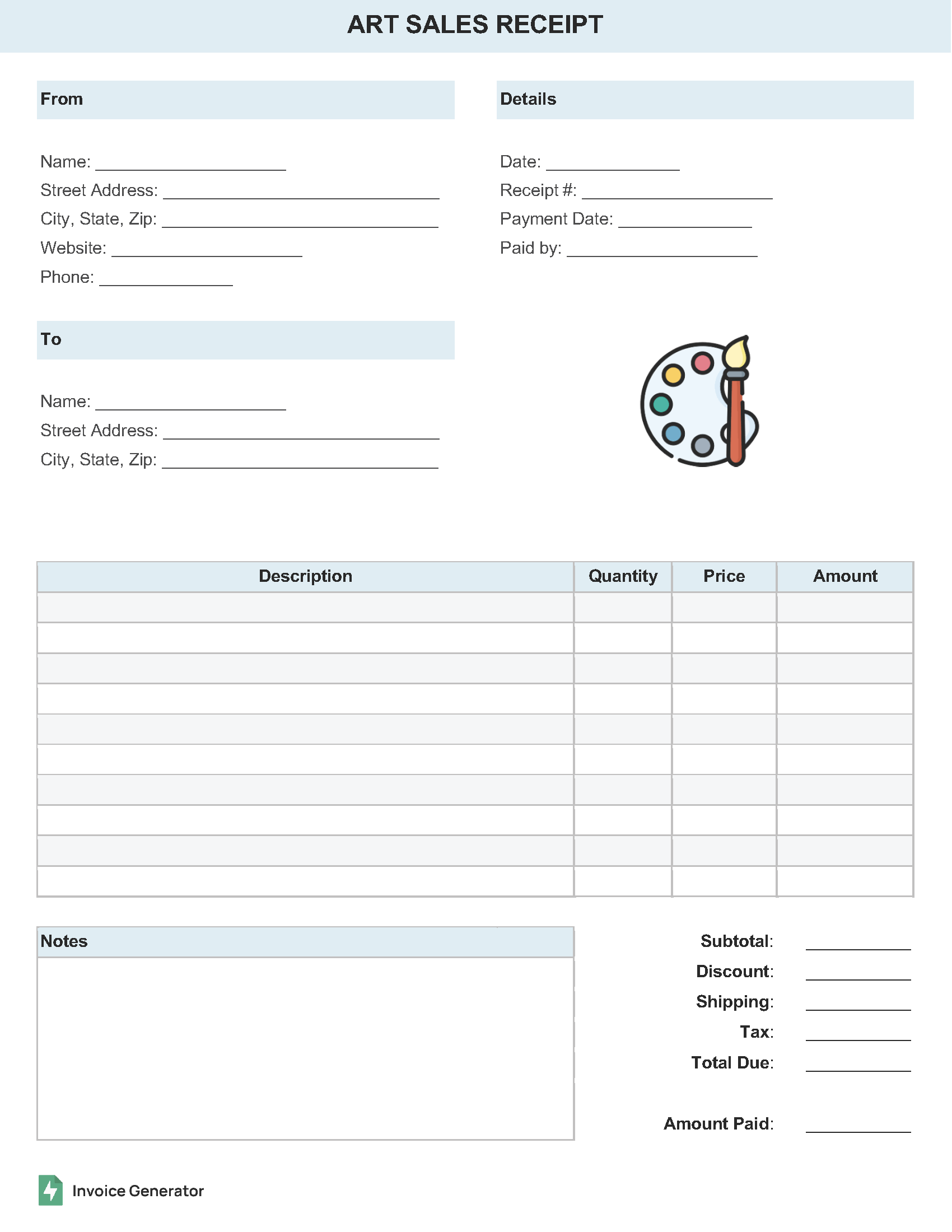 Art Sales Receipt Template