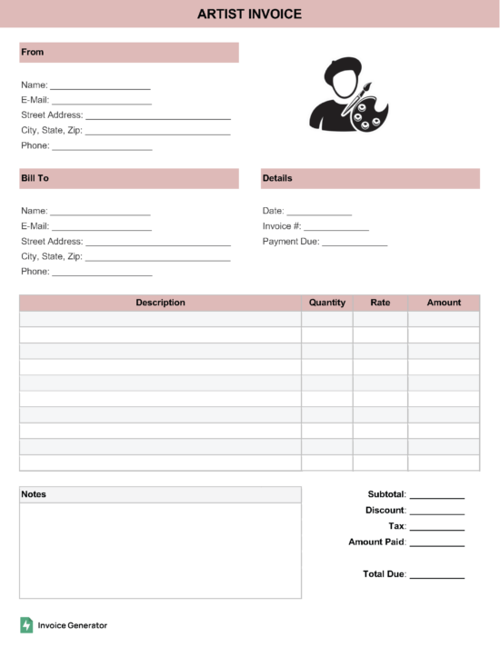 Artist Invoice Template