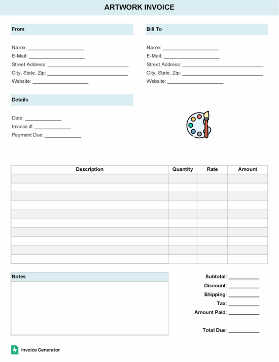 Artwork invoice template