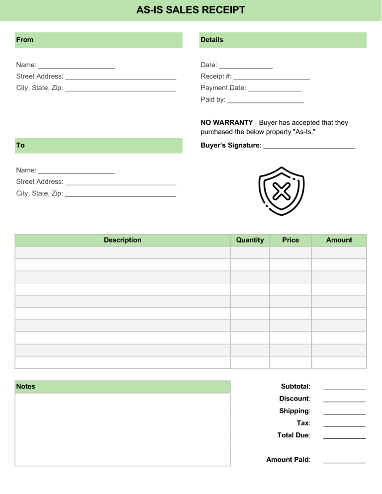 As-is sales receipt template