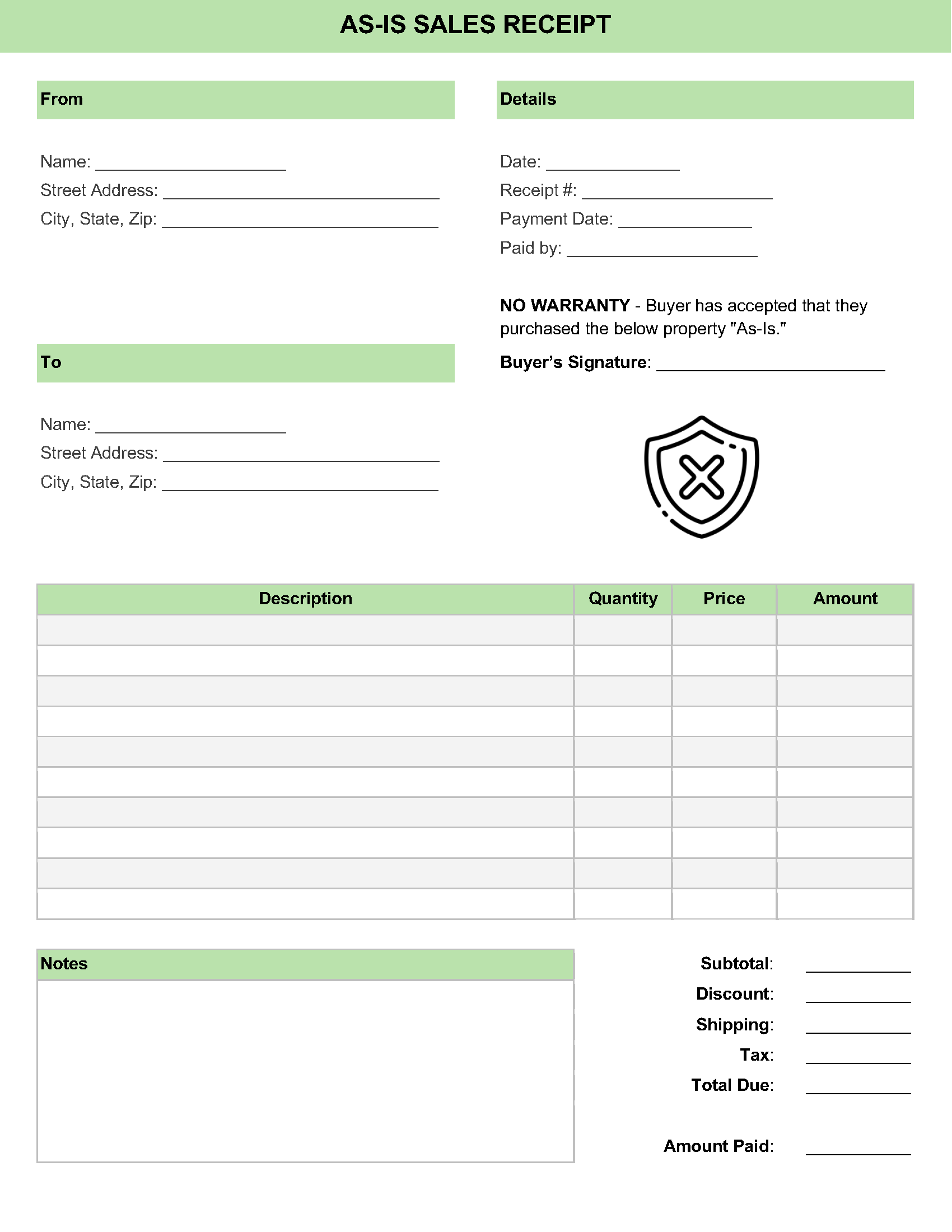 As-Is Sales Receipt Template