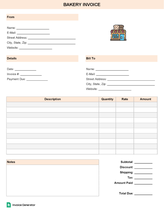 Bakery invoice template