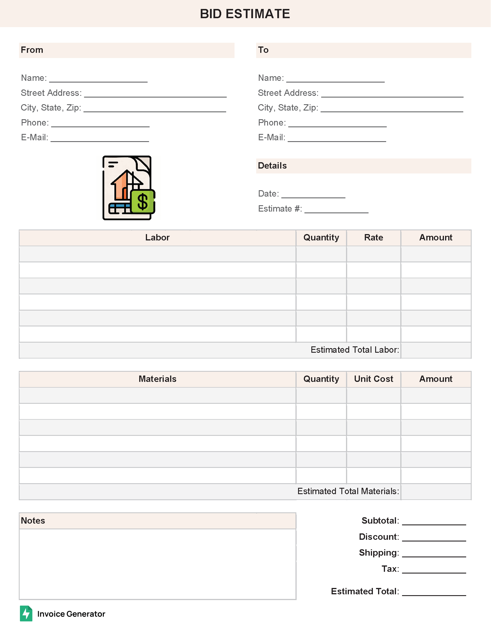 Bid estimate template