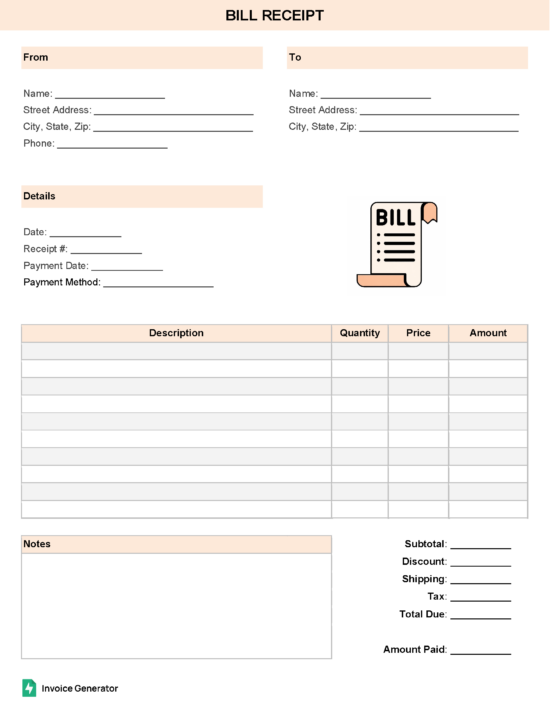 Bill receipt template