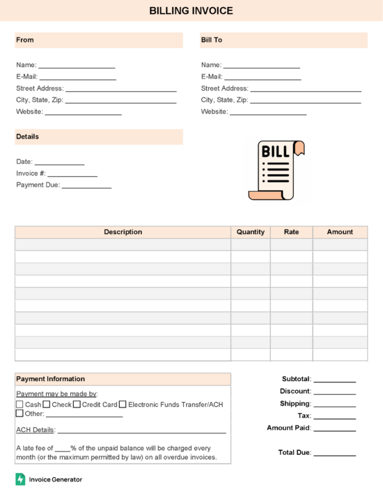 Billing invoice template