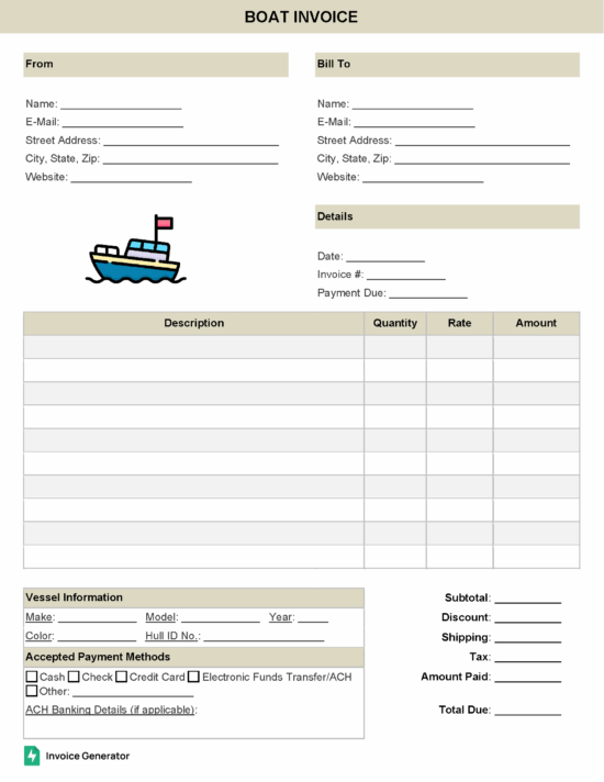 Boat invoice template