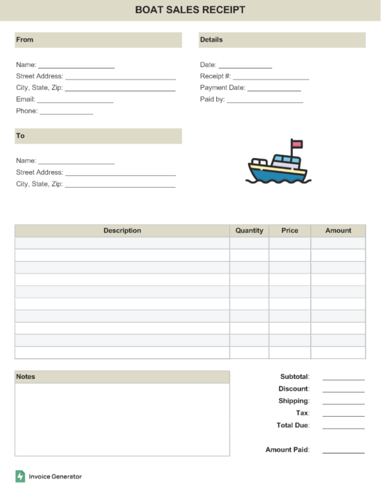 Boat Sales Receipt Template