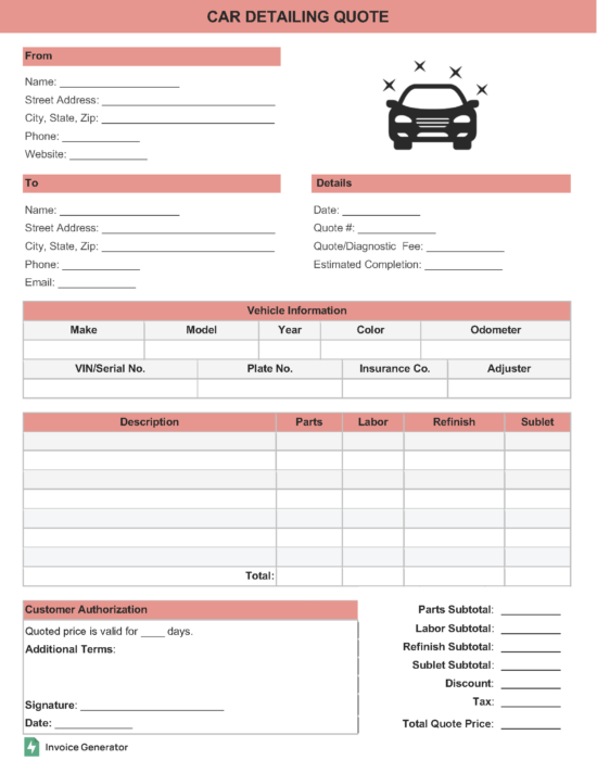 Car detailing quote template