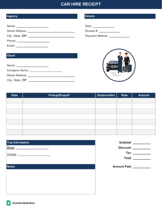 Car hire receipt template