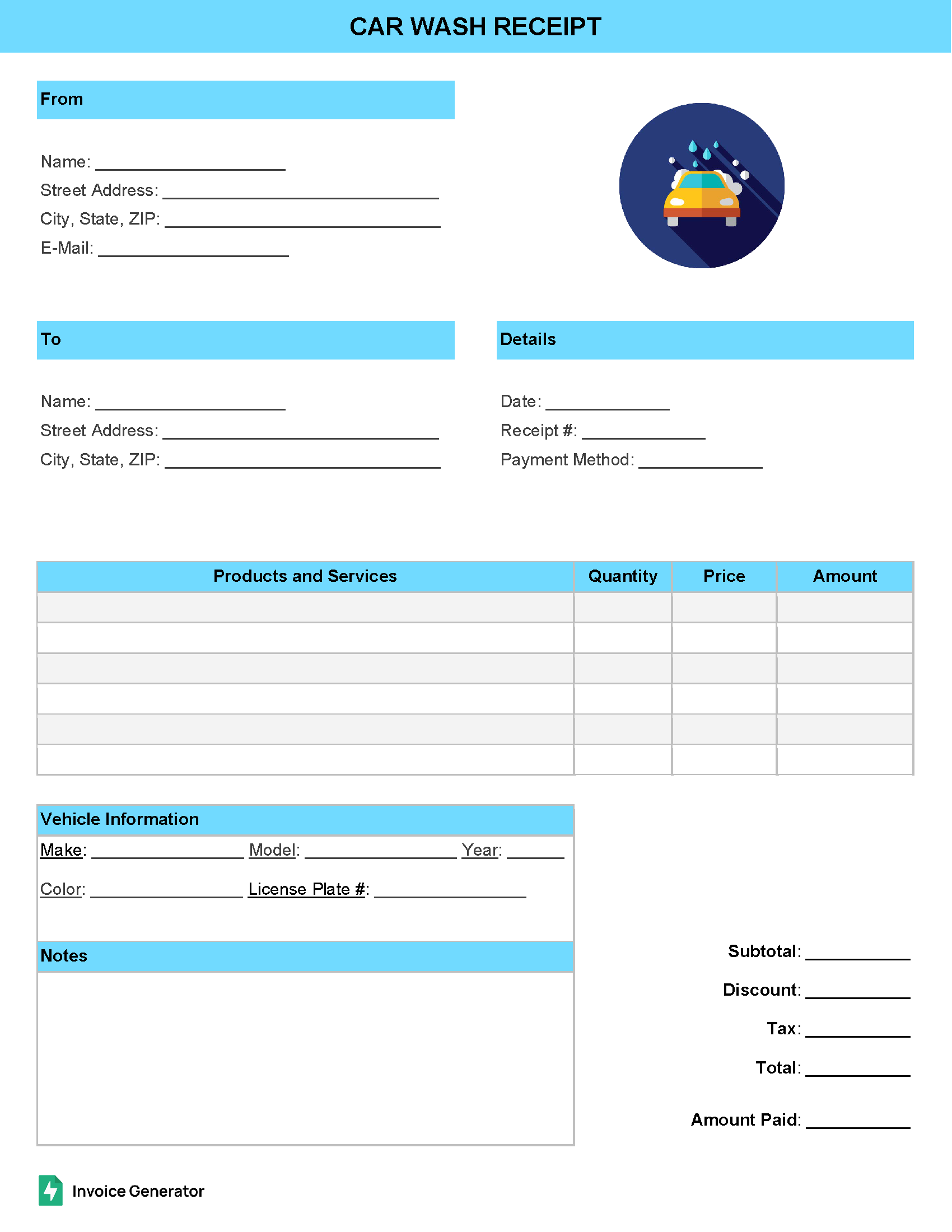 Car Wash Receipt Template