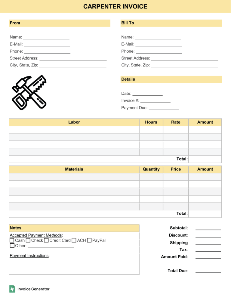 Carpenter invoice template