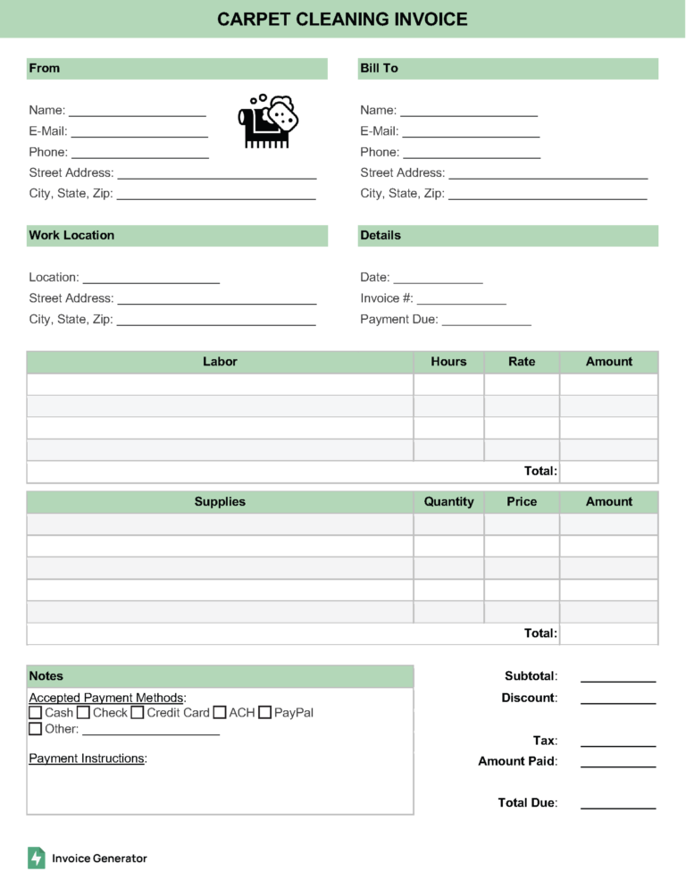 Carpet cleaning invoice template
