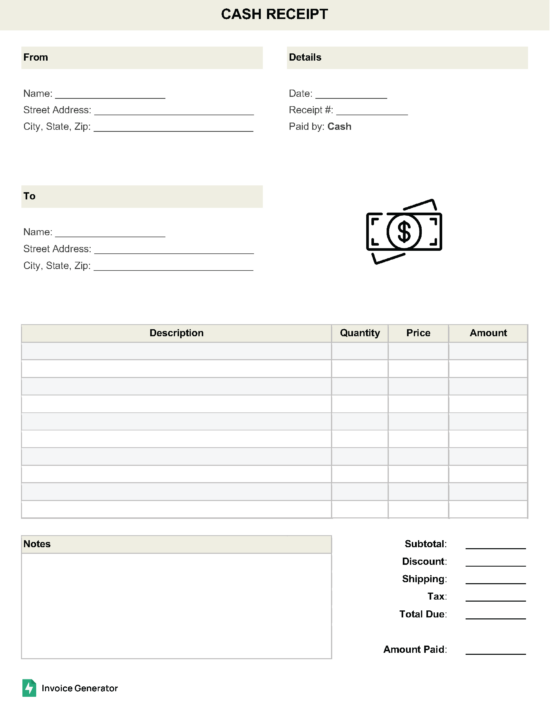 Cash receipt template