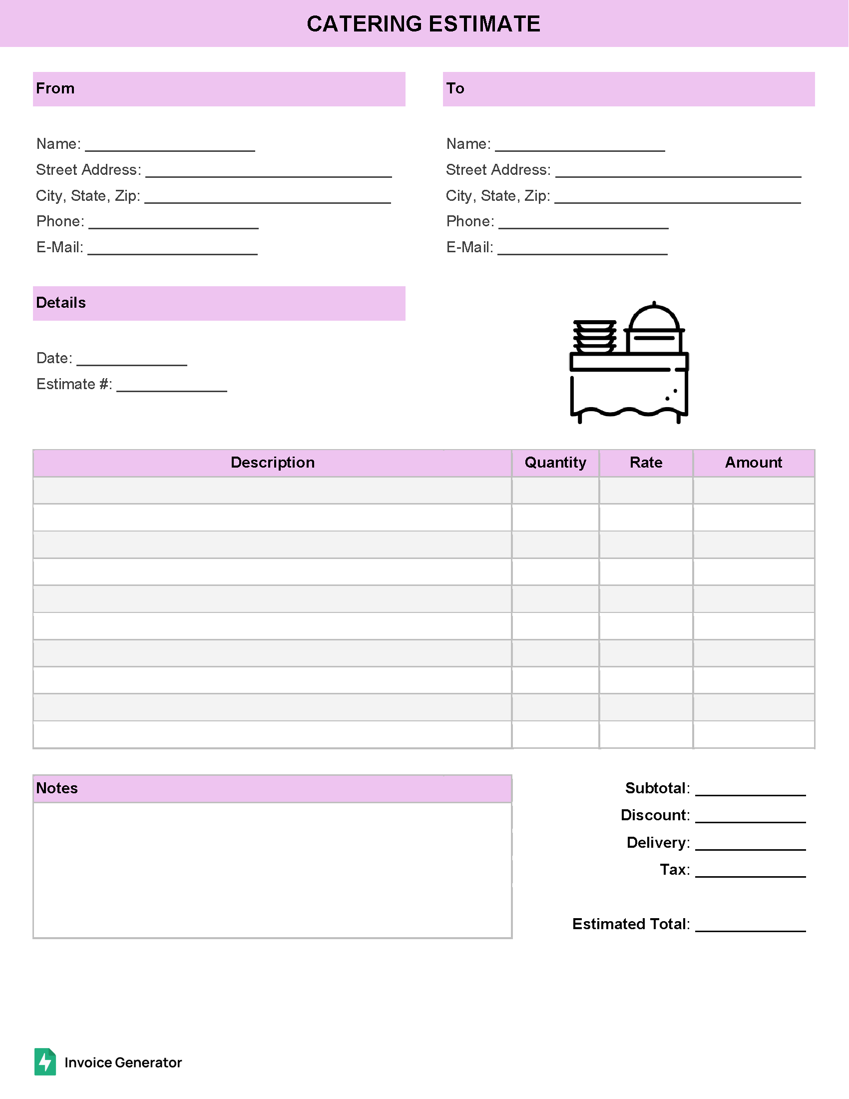 Catering estimate template
