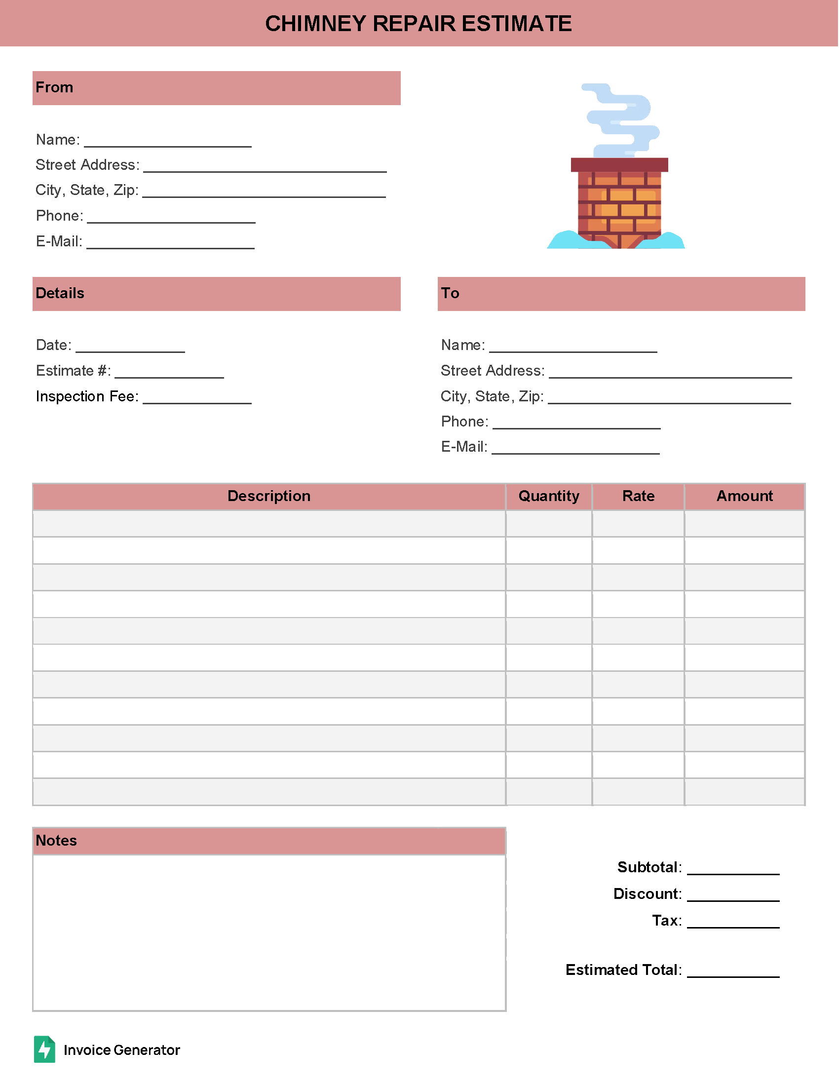 Chimney repair estimate template