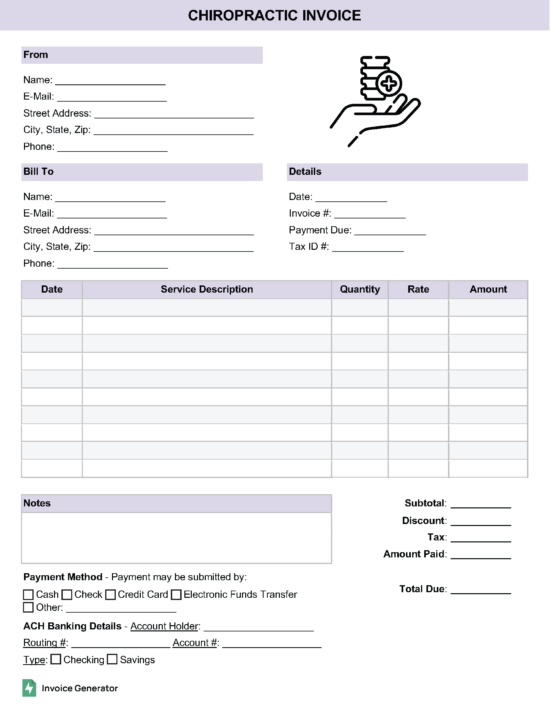 Chiropractic invoice template