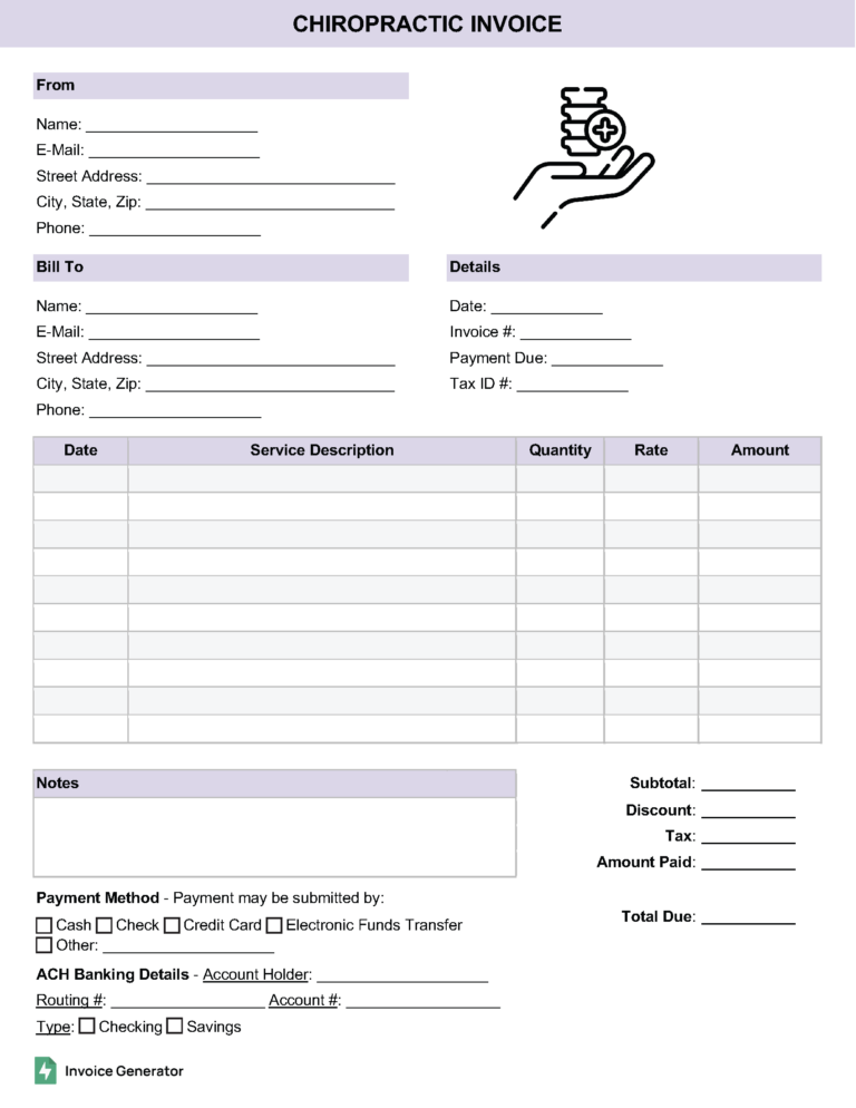 Chiropractic invoice template