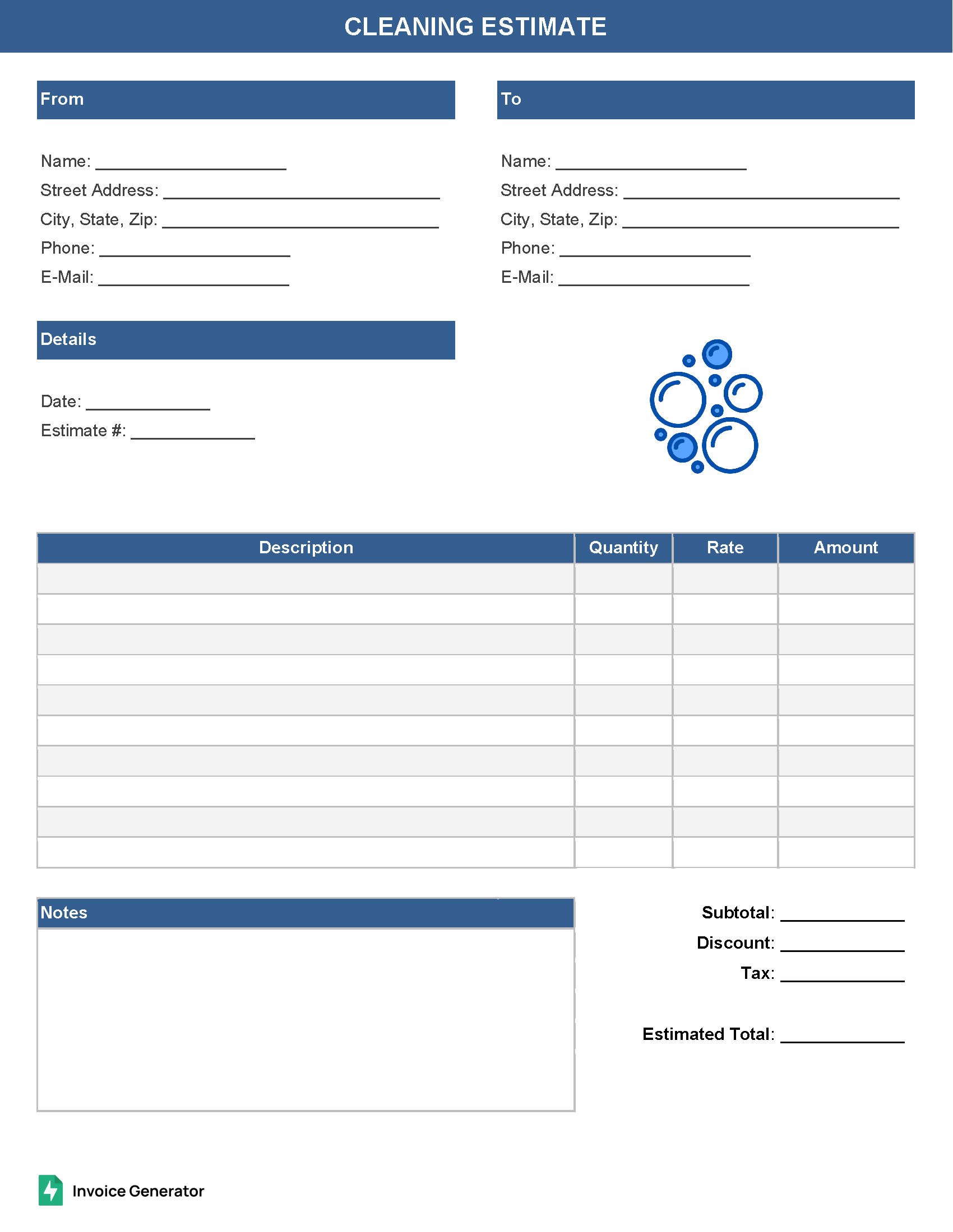 Cleaning estimate template
