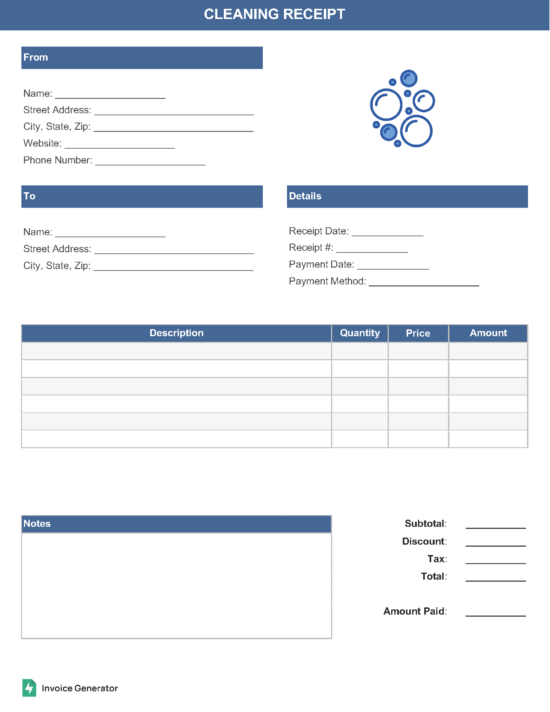 Cleaning receipt template