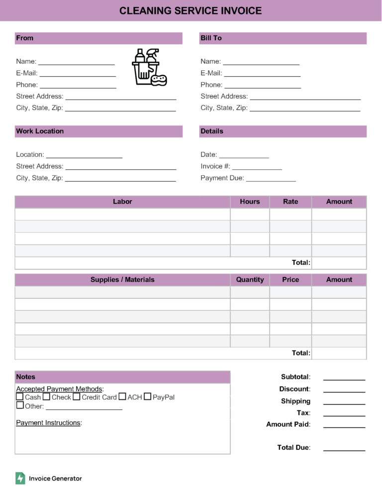 Cleaning service invoice template
