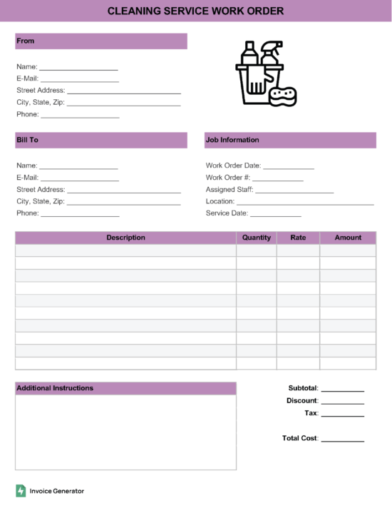 Cleaning Service Work Order Template