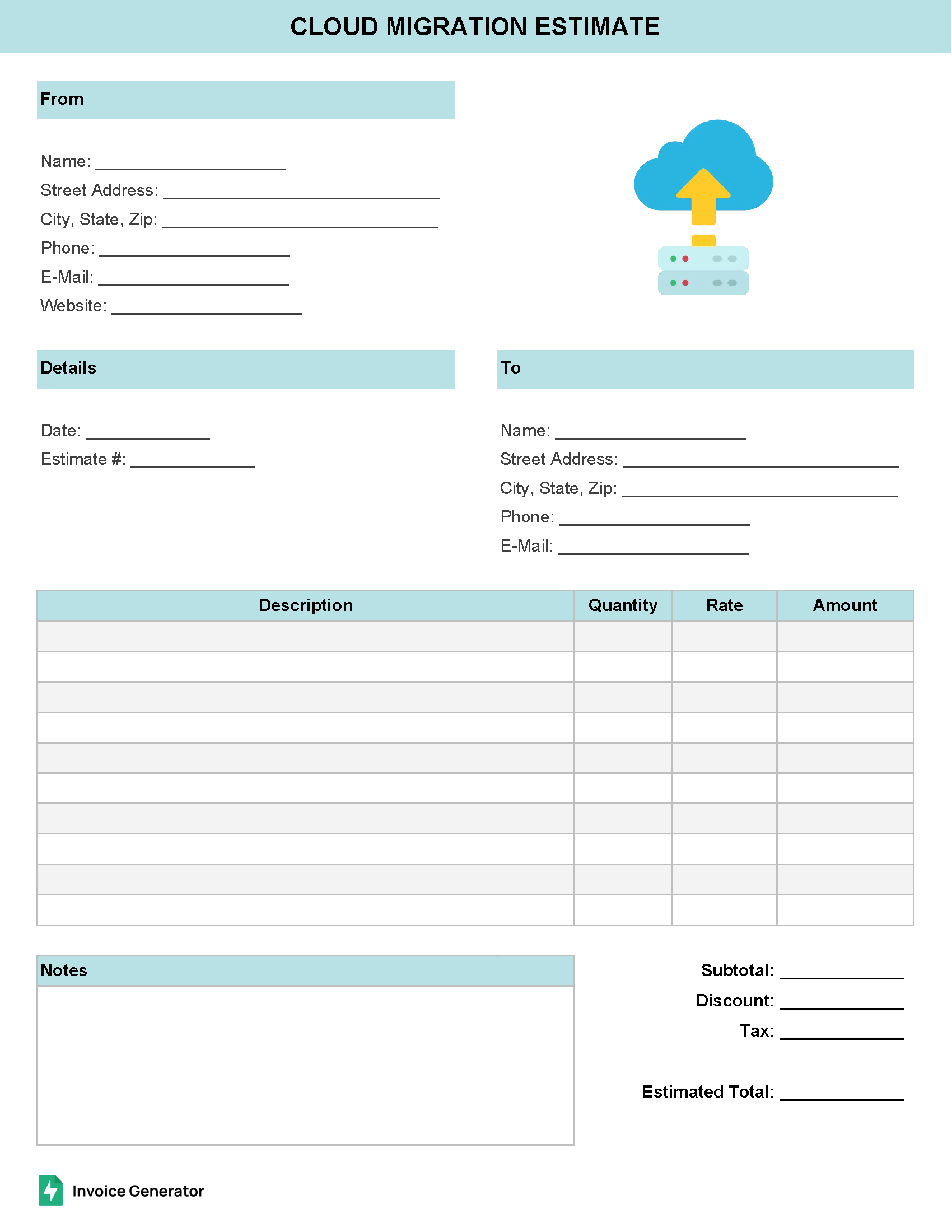 Cloud migration estimate template