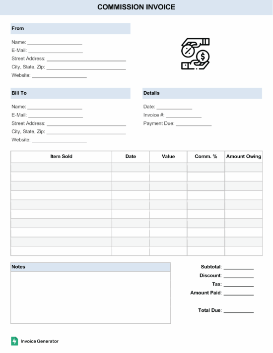Commission invoice template