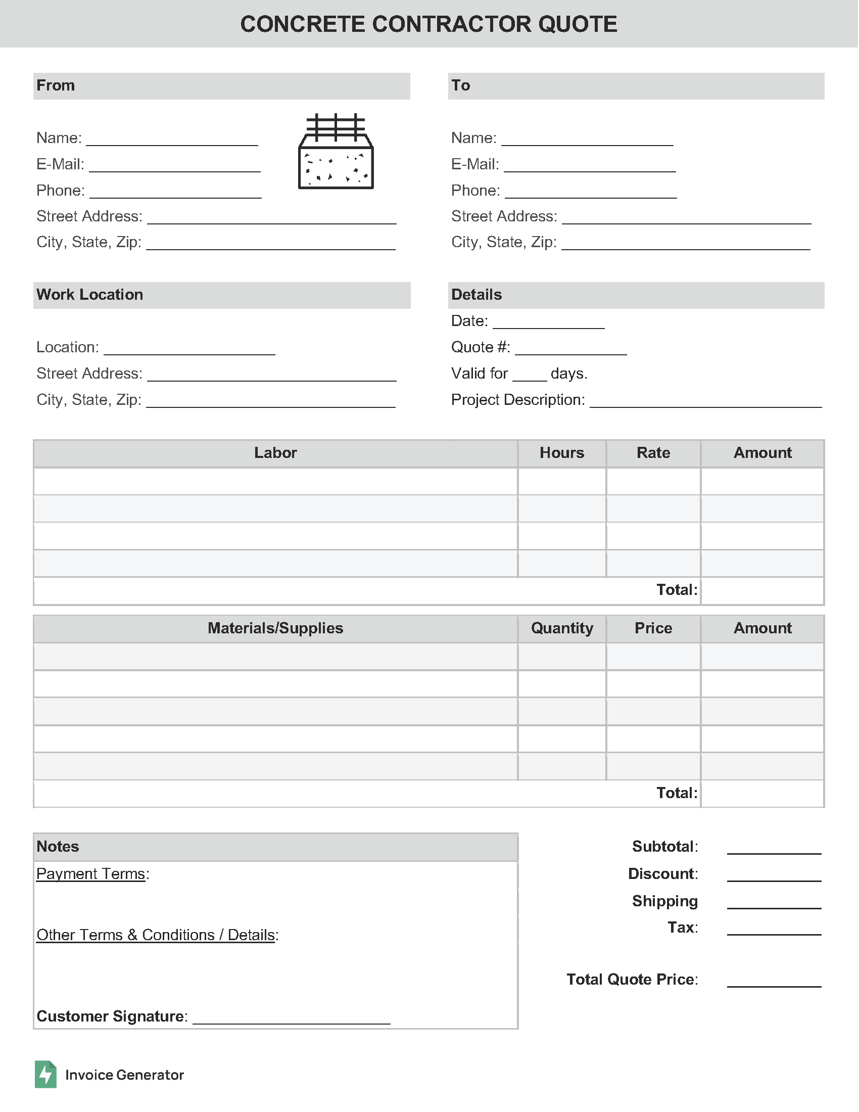 Concrete Contractor Quote Template