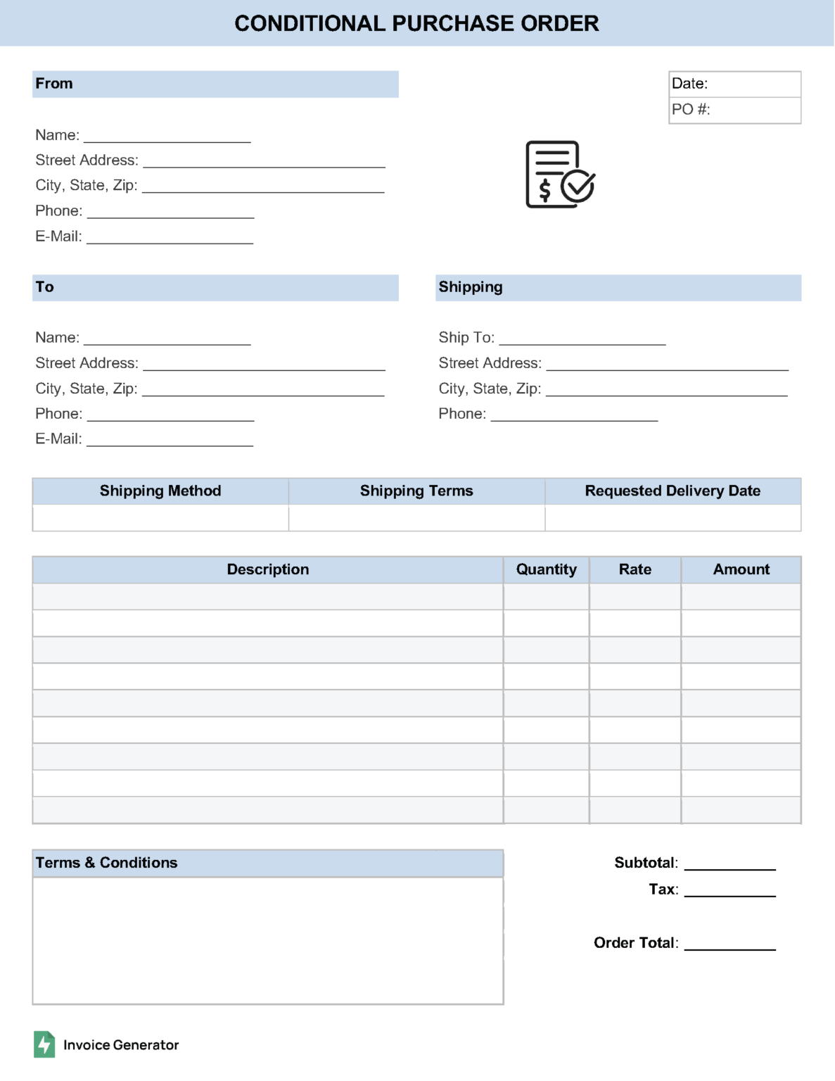Free Conditional Purchase Order Template