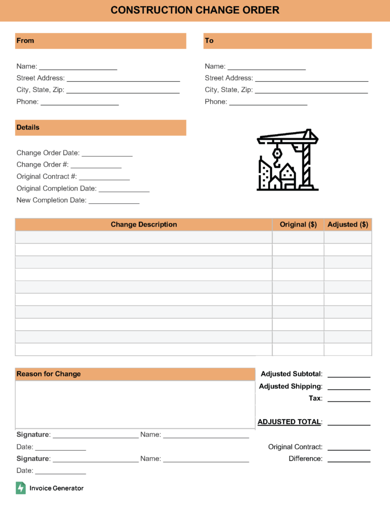 Free Construction Change Order Template | PDF | Word | Excel