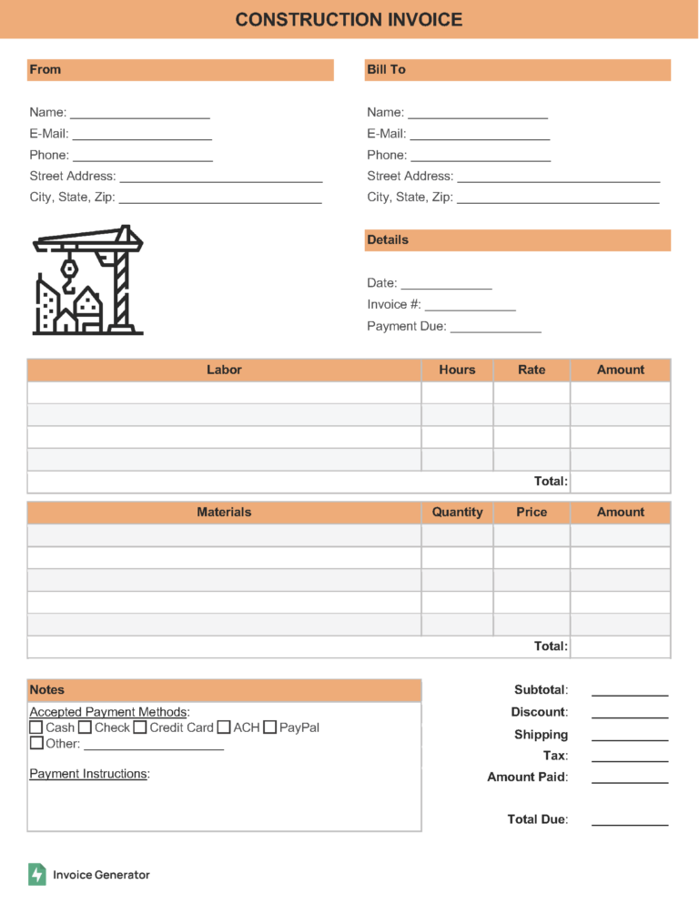 Construction invoice template