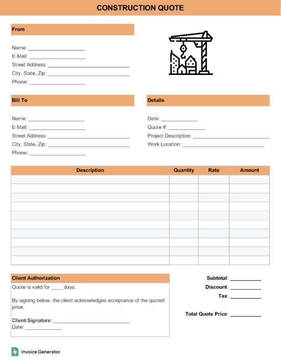 Construction Quote Template