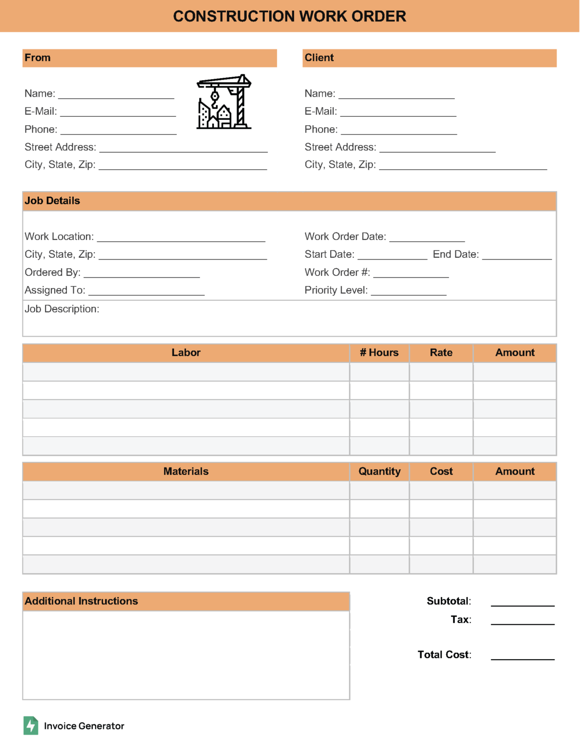 Free Construction Work Order Template