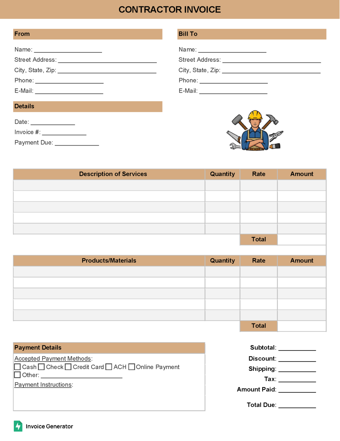 Free Contractor Invoice Templates (120+) | PDF | Word | Excel