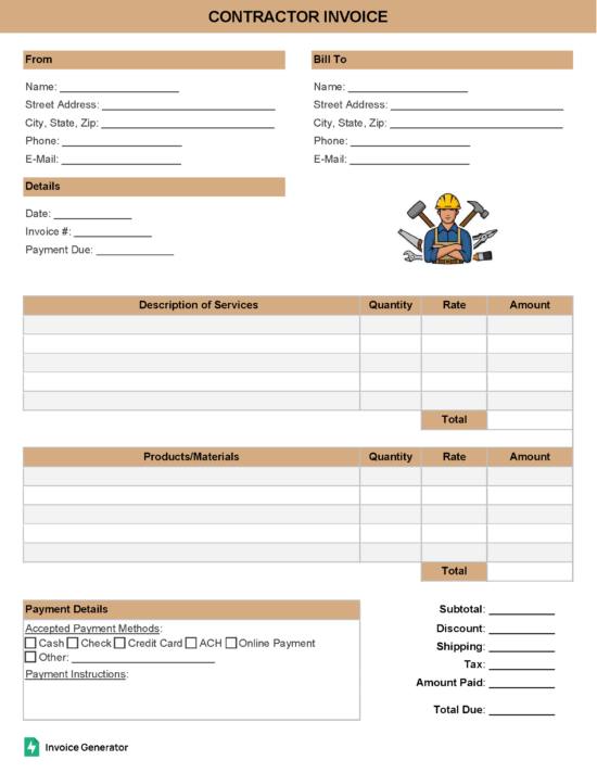 Contractor invoice template