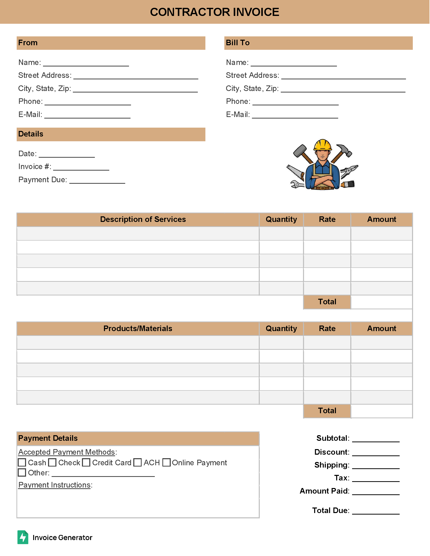 Contractor Invoice Templates (120+)