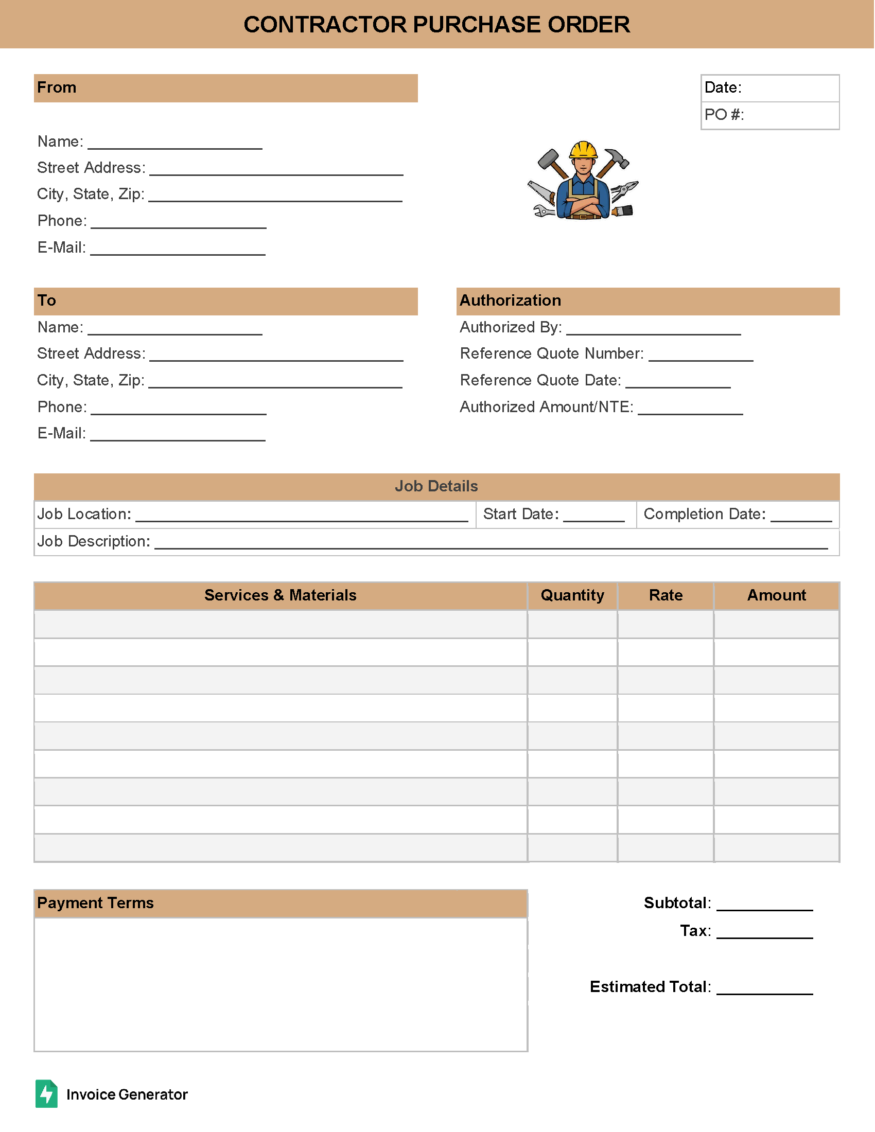 Contractor Purchase Order Template