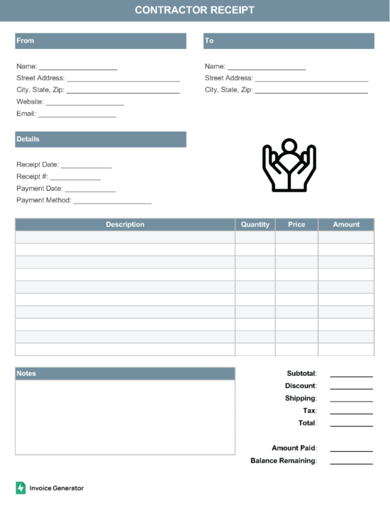 Contractor receipt template
