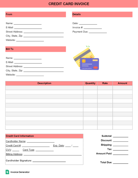 Credit card invoice template