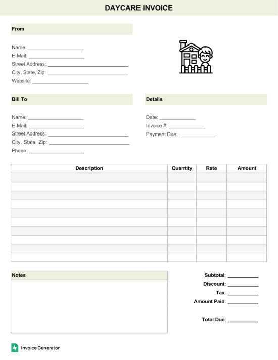 Daycare invoice template