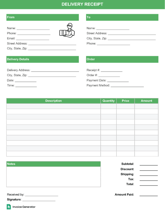 Delivery receipt template