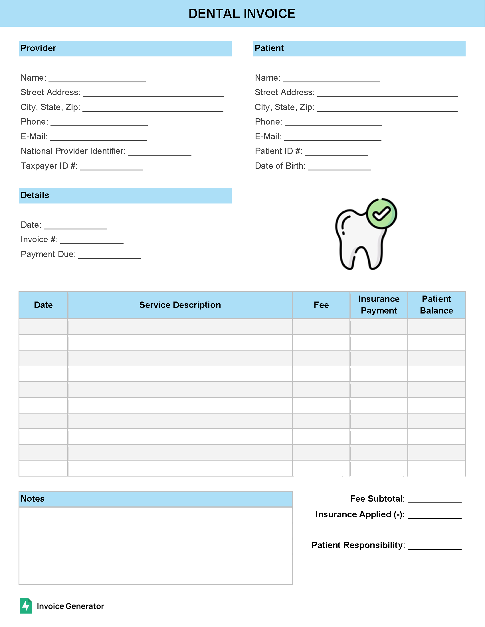 Dental invoice template