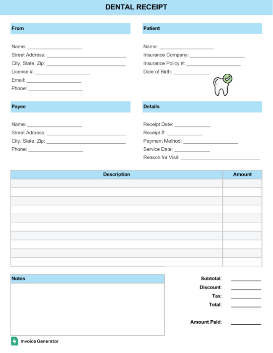 Dental receipt template