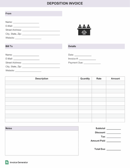 Deposition invoice template